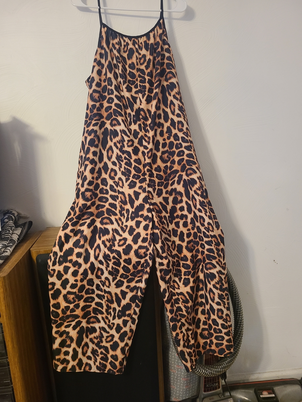 SHEIN Leopard Print Spaghetti-Strap Jumpsuit in Tan and Black